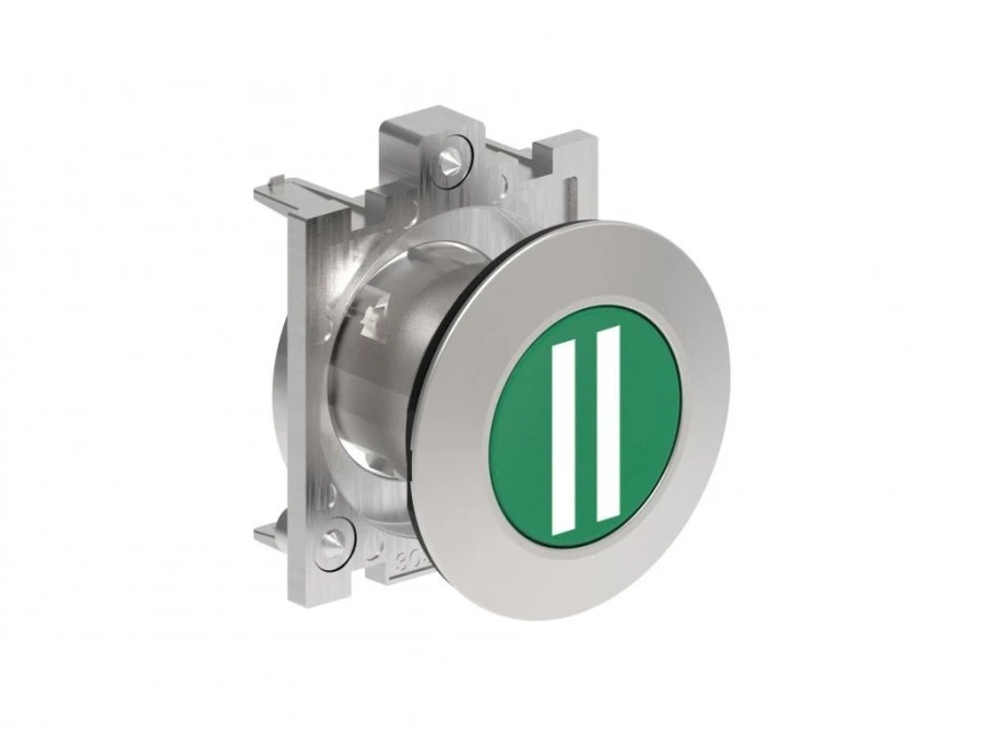 Metalowy przycisk płaski fi30mm kryty samoczynny powrót z symbolem II Zielony LPFB1123 - obrazek 1