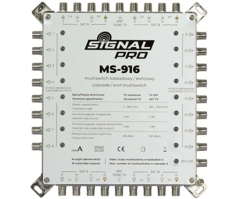 MULTISWITCH PRZELOTOWY MS‑916 9 WEJŚĆ / 16 WYJŚĆ SIGNAL PRO - obrazek 2