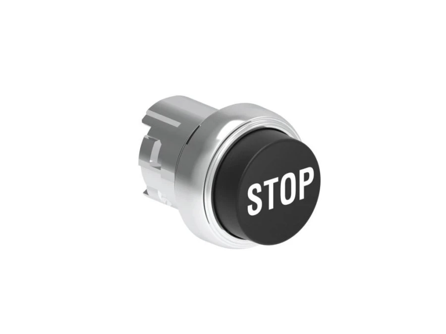 Metalowy przycisk fi22mm wystający samoczynny powrót z symbolem STOP Czarny LPSB2132 - obrazek 1