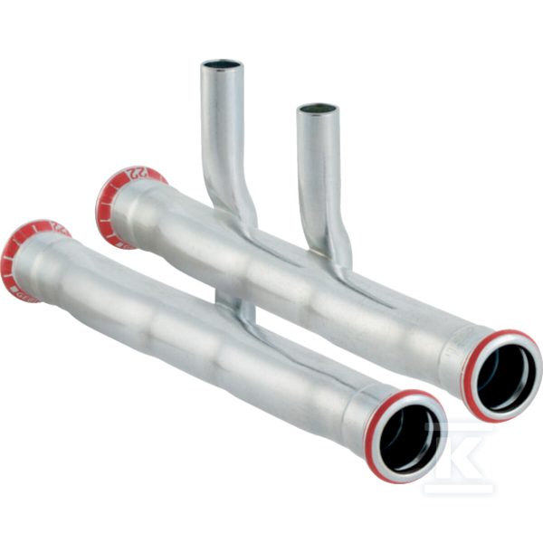Zestaw trójników przyłączeniowych Geberit Mapress C-Stahl do zasilania i powrotu z grzejnika: d=18mm, d1=15mm, AD=4-6cm 24003