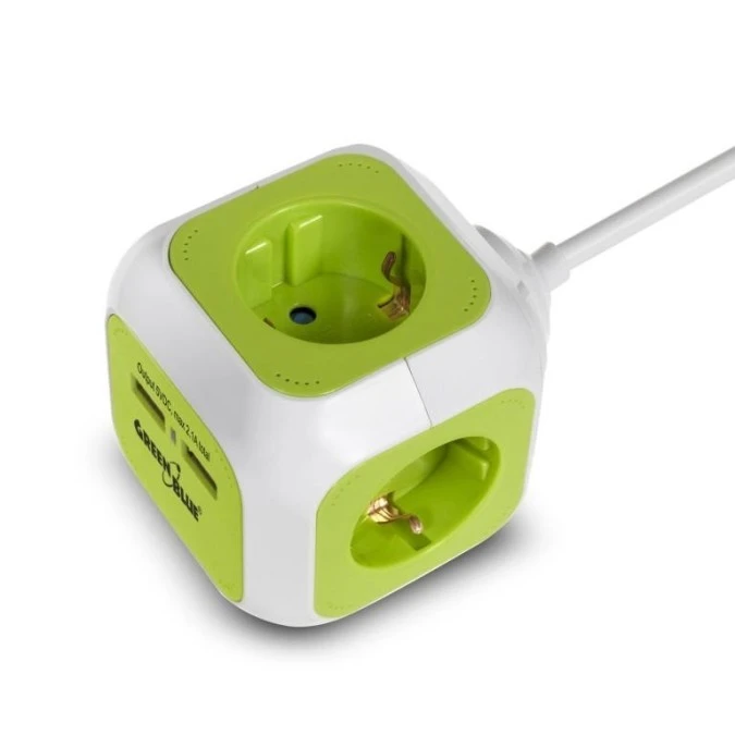 MagicCube poczwórne gniazdko prądowe, 2 wejścia usb 1,4m GreenBlue GB118G wersja niemiecka GB118 - obrazek 1