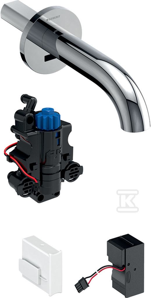 Bateria umywalkowa Piave, ścienna, zasilanie sieciowe, do podtynkowej skrzynki funkcyjnej, z mieszaczem termostatycznym, L=22cm, chrom 116.287.21.1 - obrazek 1