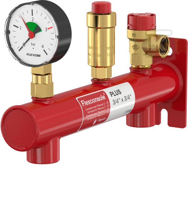 Konsola naczynia wzbiorczego c.o. FLEXCONSOLE PLUS z zaworem bezpieczeństwa 3 bar i manometrem, przyłącza GW 3/4 cala (bez szybkozłączki) 27988