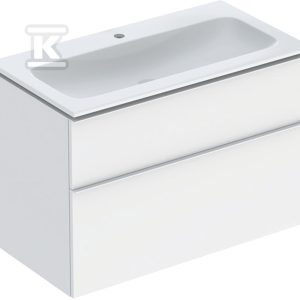 Zestaw: umywalka meblowa iCon slim z szafką pod umywalkę dwoma szufladami i zestawem odpływowo-przelewowym do umywalki: 90cm biały / lakierowany matowy biały / matowy 502.337.01.3