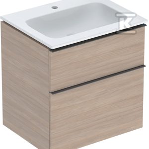 Zestaw: umywalka meblowa iCon slim z szafką pod umywalkę dwoma szufladami i zestawem odpływowo-przelewowym do umywalki: 60cm dąb / melaminowa struktura drewna lava / matowy 502.335.JH.1 Zestaw: umywalka meblowa iCon slim z szafką pod umywalkę dwoma szufladami i zestawem odpływowo-przelewowym do umywalki: 60cm dąb / melaminowa struktura drewna lava / matowy 502.335.JH.1