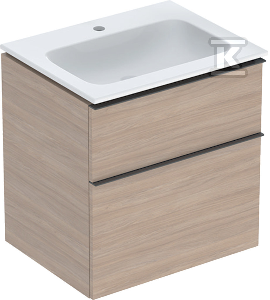 Zestaw: umywalka meblowa iCon slim z szafką pod umywalkę dwoma szufladami i zestawem odpływowo-przelewowym do umywalki: 60cm dąb / melaminowa struktura drewna lava / matowy 502.335.JH.1 - obrazek 1