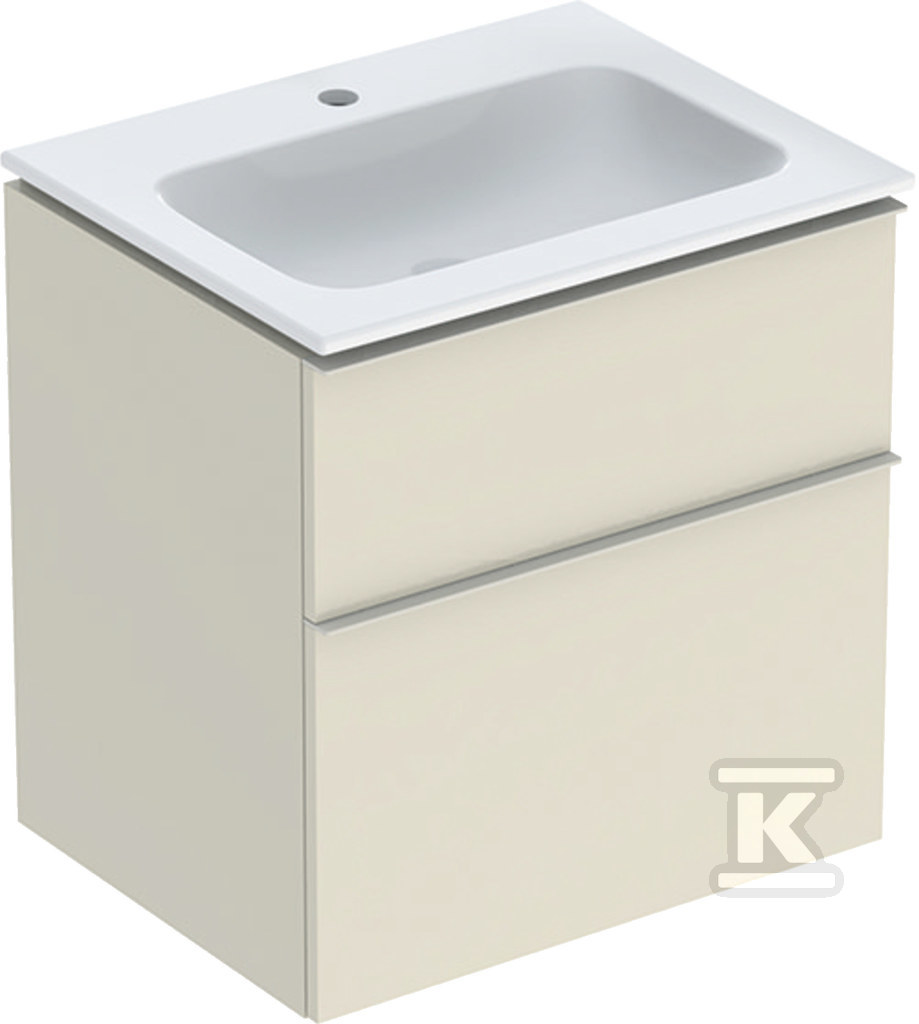 Zestaw: umywalka meblowa iCon slim z szafką pod umywalkę dwoma szufladami i zestawem odpływowo-przelewowym do umywalki: 60cm szary piaskowy / lakierowany wysoki połysk szary piaskowy / matowy 502.335.JL.1 - obrazek 1