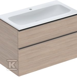 Zestaw: umywalka meblowa iCon slim z szafką pod umywalkę dwoma szufladami i zestawem odpływowo-przelewowym do umywalki: 90cm dąb / melaminowa struktura drewna lava / matowy 502.337.JH.1
