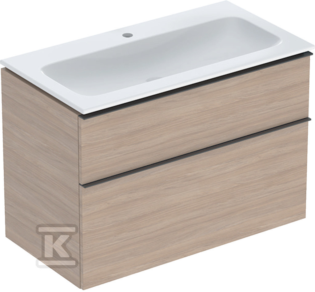 Zestaw: umywalka meblowa iCon slim z szafką pod umywalkę dwoma szufladami i zestawem odpływowo-przelewowym do umywalki: 90cm dąb / melaminowa struktura drewna lava / matowy 502.337.JH.1 - obrazek 1