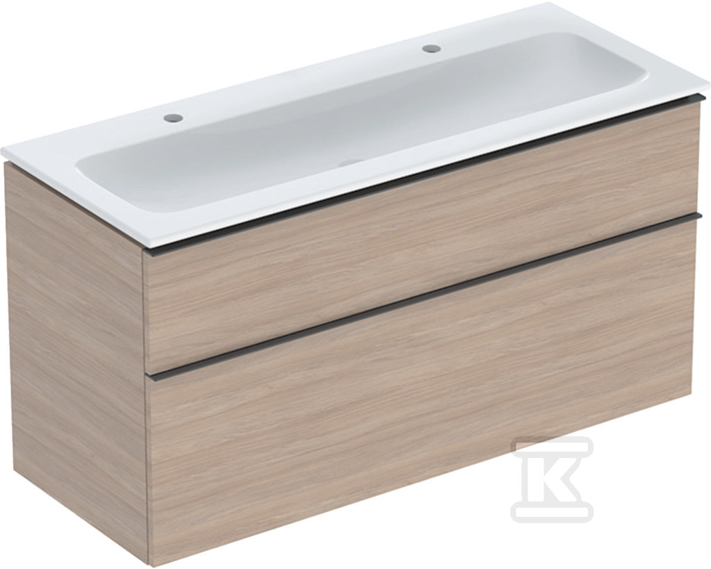 Zestaw: umywalka meblowa iCon slim z szafką pod umywalkę dwoma szufladami i zestawem odpływowo-przelewowym do umywalki: 120cm dąb / melaminowa struktura drewna lava / matowy 502.338.JH.1 - obrazek 1