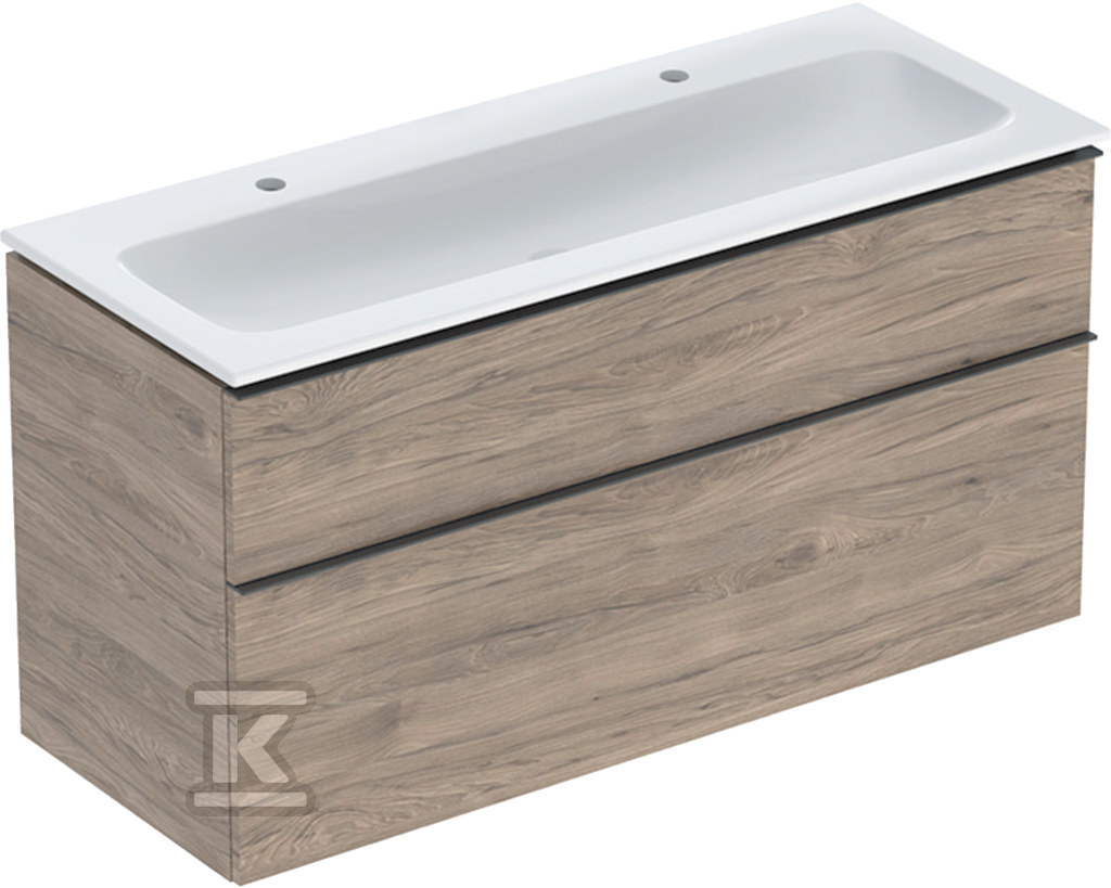 Zestaw: umywalka meblowa iCon slim z szafką pod umywalkę dwoma szufladami i zestawem odpływowo-przelewowym do umywalki: 120cm orzech hickory / melaminowa struktura drewna lava / matowy 502.338.JR.1 - obrazek 1