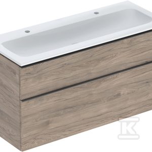 Zestaw szafki pod umywalkę iCon, 120x63x48cm, orzech hickory, 2 szuflady, umywalka meblowa KeraTect, odpływ, bez przelewu 502.334.JR.1 Zestaw szafki pod umywalkę iCon, 120x63x48cm, orzech hickory, 2 szuflady, umywalka meblowa KeraTect, odpływ, bez przelewu 502.334.JR.1