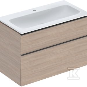 Zestaw szafki pod umywalkę iCon, 90x63x48cm, dąb, 2 szuflady, umywalka meblowa KeraTect, odpływ, lava matowy 502.333.JH.1 Zestaw szafki pod umywalkę iCon, 90x63x48cm, dąb, 2 szuflady, umywalka meblowa KeraTect, odpływ, lava matowy 502.333.JH.1