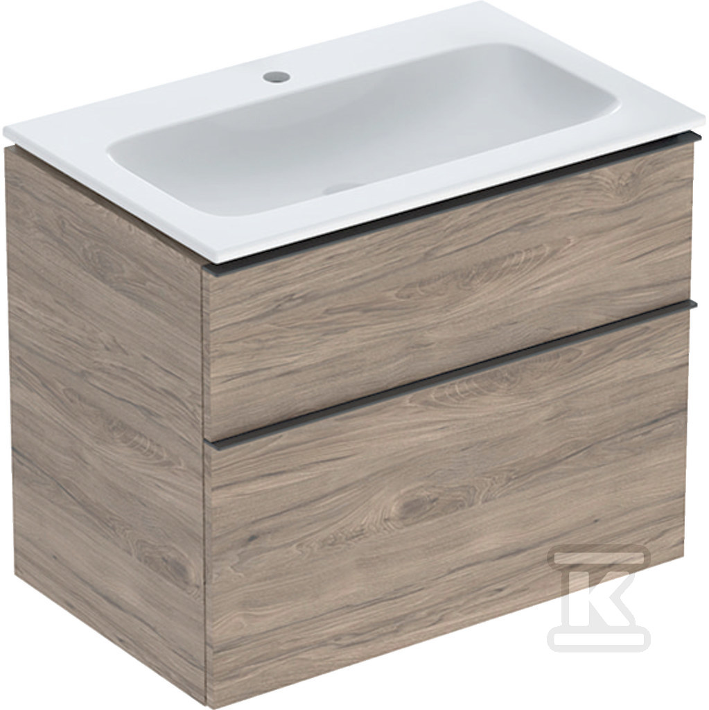 Zestaw szafki pod umywalkę iCon, 75x63x48cm, orzech hickory, 2 szuflady, umywalka meblowa KeraTect, odpływ, bez przelewu 502.332.JR.1 - obrazek 1