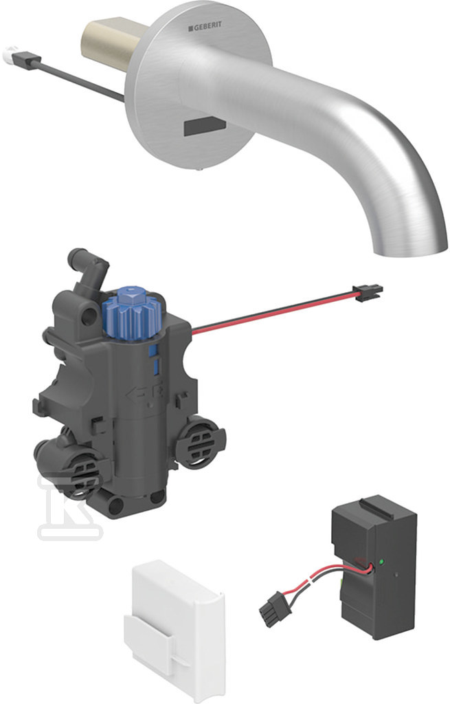 Bateria umywalkowa Piave, ścienna, zasilanie sieciowe, do podtynkowej skrzynki funkcyjnej, z mieszaczem termostatycznym, L=22cm, stal nierdzewna 116.287.SN.1 - obrazek 1