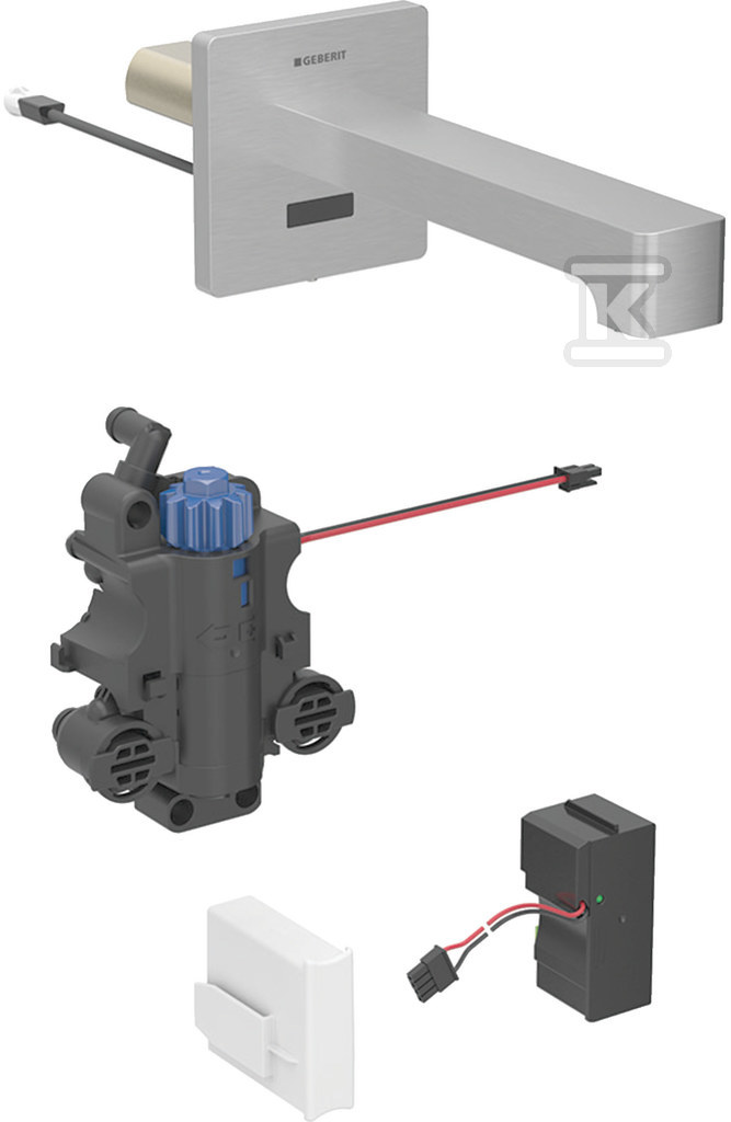Bateria umywalkowa Brenta, ścienna, zasilanie sieciowe, do podtynkowej skrzynki funkcyjnej, z mieszaczem termostatycznym, L=17cm, stal nierdzewna 116.277.SN.1 - obrazek 1