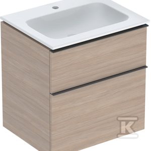 Zestaw szafki pod umywalkę iCon, 60x63x48cm, dąb, 2 szuflady, umywalka meblowa KeraTect, odpływ, lava matowy 502.331.JH.1 Zestaw szafki pod umywalkę iCon, 60x63x48cm, dąb, 2 szuflady, umywalka meblowa KeraTect, odpływ, lava matowy 502.331.JH.1