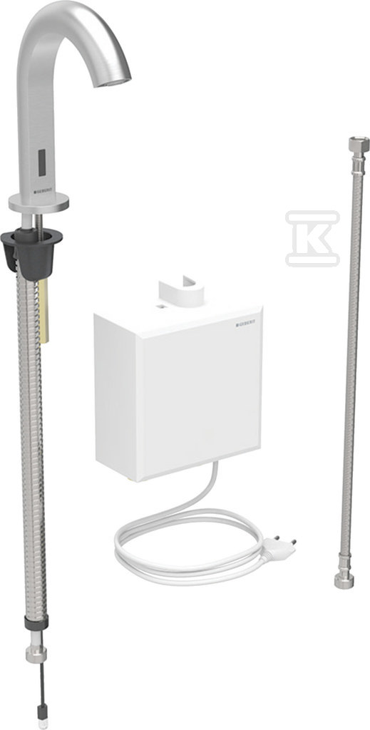 Bateria umywalkowa Piave, stojąca, zasilanie sieciowe, z natynkową skrzynką funkcyjną, bez mieszacza, stal nierdzewna 116.161.SN.1 - obrazek 1