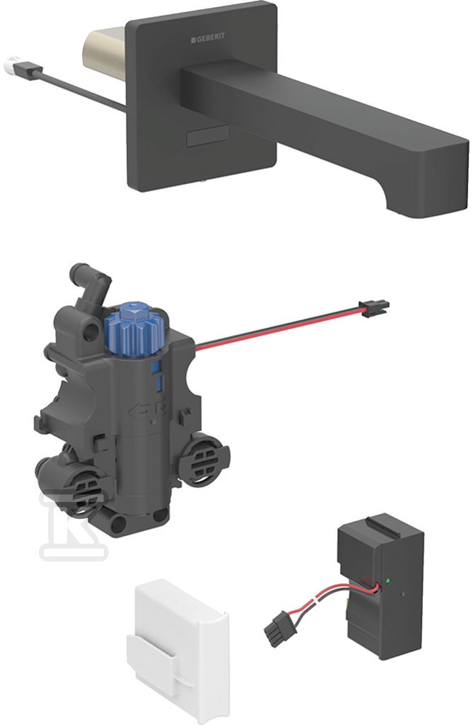 Bateria umywalkowa Brenta, ścienna, zasilanie sieciowe, do podtynkowej skrzynki funkcyjnej, z mieszaczem termostatycznym, L=17cm, czarny mat 116.277.14.1 - obrazek 1