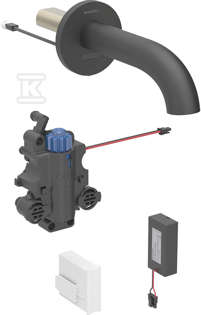 Bateria umywalkowa Piave, ścienna, zasilanie bateryjne, do podtynkowej skrzynki funkcyjnej, z mieszaczem termostatycznym, L=17cm, czarny mat 116.268.14.1 - obrazek 1