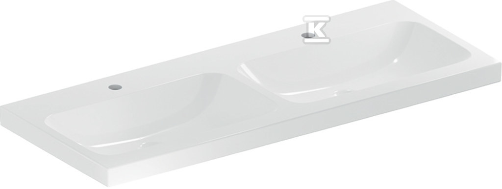 Umywalka podwójna iCon Light, 120x48x15.5cm, bez przelewu, 2 otwory na baterię, KeraTect 501.838.00.6 - obrazek 1