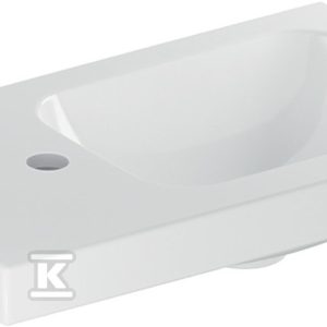Umywalka kompaktowa iCon Light, 53x31x13 cm, biała, KeraTect, otwór na baterię (lewa), z powierzchnią odkładczą (lewa), bez przelewu 501.833.00.2