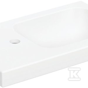 Umywalka kompaktowa iCon Light, 53x31x13 cm, biały alpin, matowa, otwór na baterię (lewa), z powierzchnią odkładczą (lewa), bez przelewu 501.833.JT.1