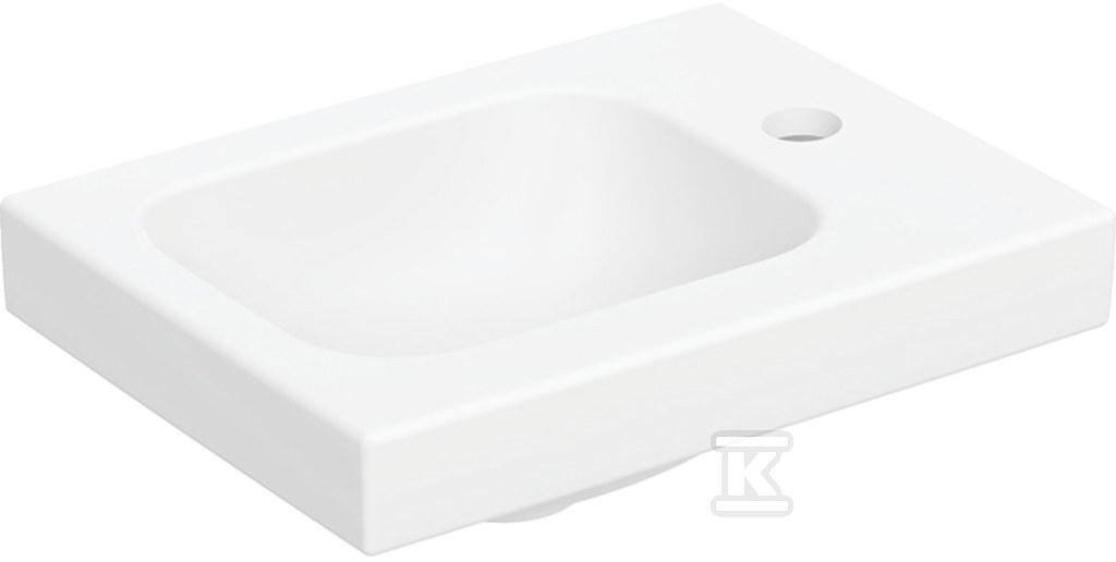 Umywalka kompaktowa iCon Light, 38x28x13 cm, biały alpin, matowa, otwór na baterię (prawa), z powierzchnią odkładczą (prawa), bez przelewu 501.830.JT.1 - obrazek 1