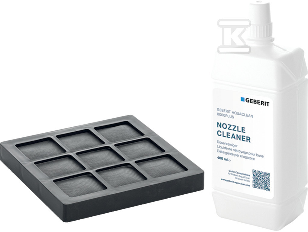 Zestaw aktywnego filtra węglowego i płynu do czyszczenia dyszy natryskowej do toalet myjących Geberit AquaClean 8000plus 240.625.00.1 - obrazek 1