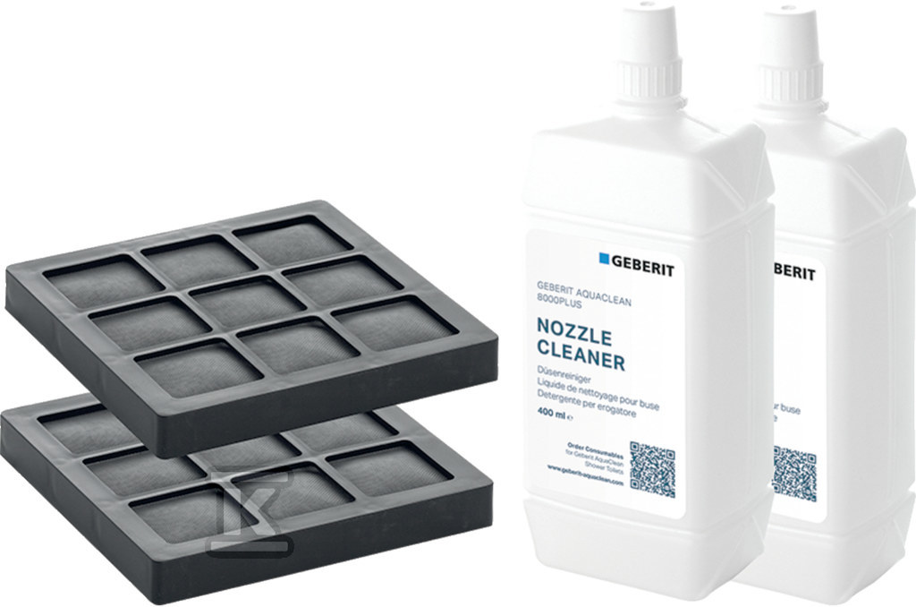 Zestaw aktywnego filtra węglowego i płynu do czyszczenia dyszy natryskowej do toalet myjących Geberit AquaClean 8000plus (2 szt.) 240.626.00.1 - obrazek 1