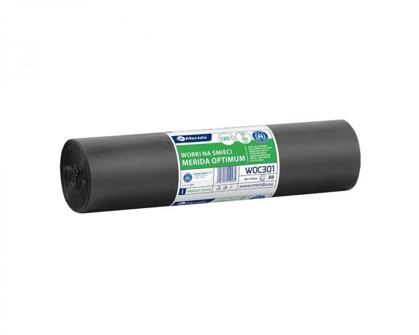 MERIDA WOC301 worki na śmieci mocne 120 l 70 × 110 cm czarne LDPE – rolka 50 szt.