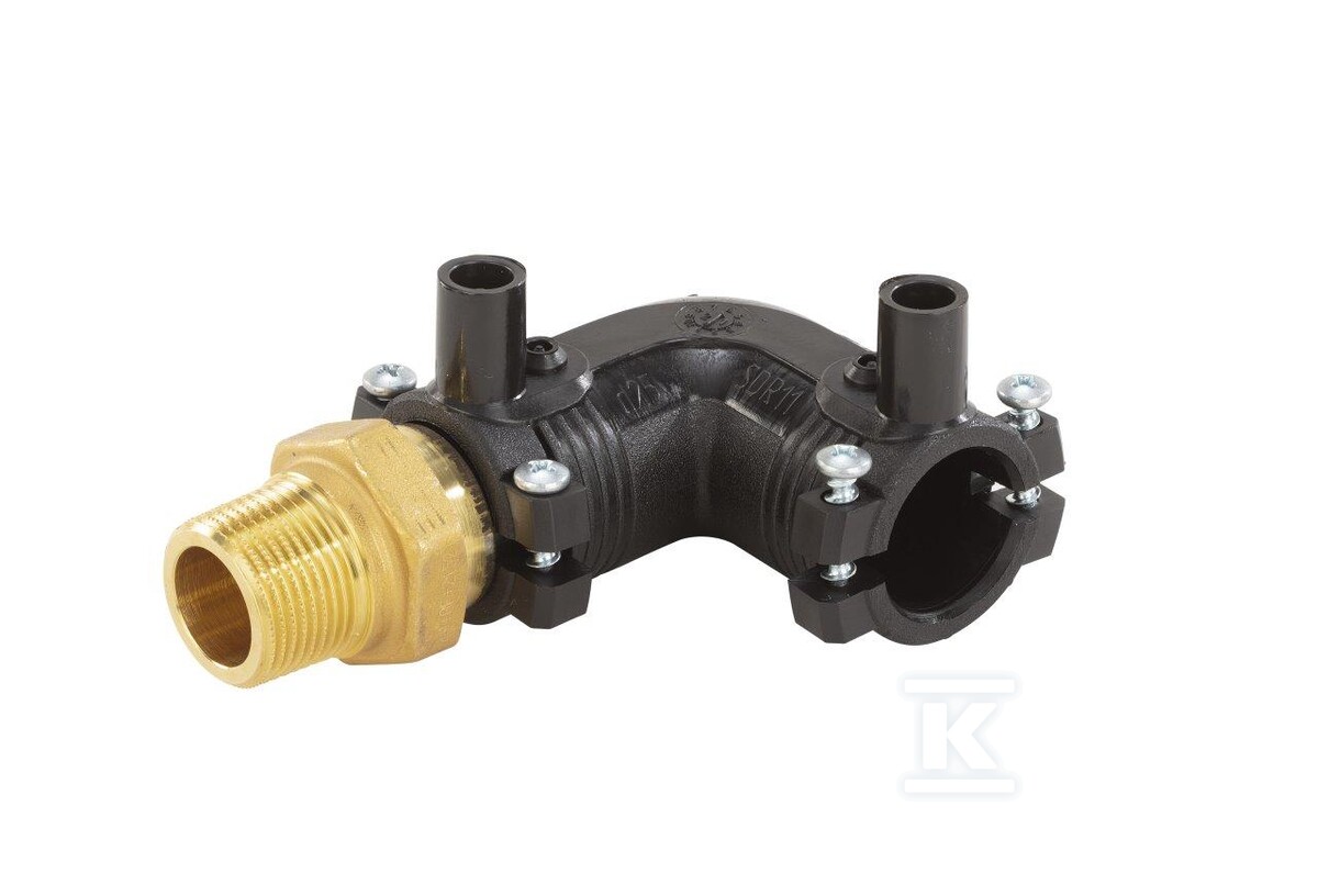 Kolano elektrooporowe 90ST./przejście PE-mosiądz z gwintem zewnętrznym GZ, d32x1 1/2" PE100, SDR11, PN10 gaz/PN16 woda 720100767 - obrazek 1