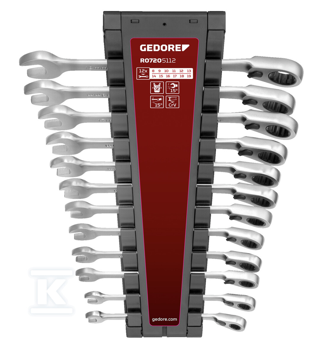 Zestaw kluczy oczkowych z grzechotką SW8-19 mm 12-częściowy R07205112 - obrazek 1