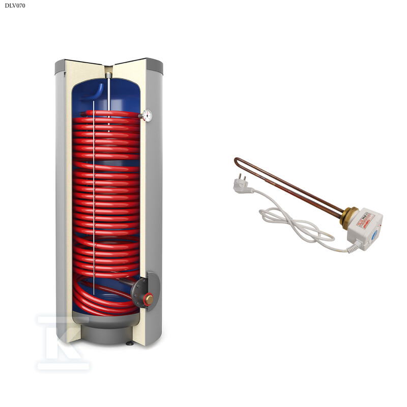 Wymiennik cwu z wężownicą spiralną, stojący SGW(S) Tower Grand 300L z kompletem elektrycznym z grzałką 2kW - K6/4", poliuretan, skay, wężownica o pow. 2,7m DLV070 - obrazek 1