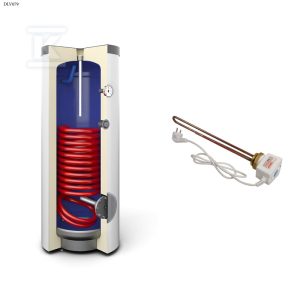 Wymiennik 300l SGW(S) TOWER z kompletem elektrycznym z grzałką 2kW – K6/4″ z wężownicą spiralną, emaliowany, twarda pianka poliuretanowa, skay, pionowy wolnostojący DLV079