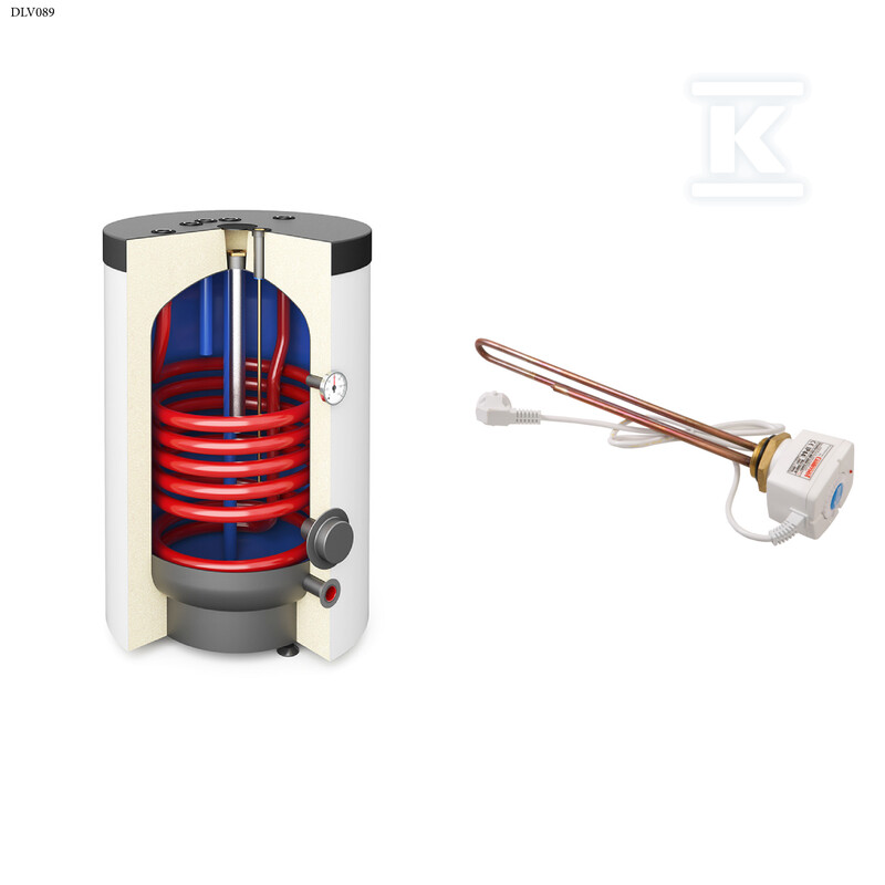 Wymiennik SGW(S) 140L Rondo Premium klasa A z kompletem elektryczny z grzałką 2kW, K5/4, z wężownicą spiralną, emaliowany, w piance poliuretanowej i obudowie metalowej DLV089 - obrazek 1