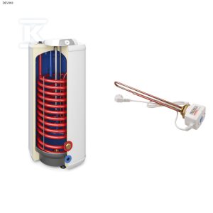 Wymiennik 120l SGW(S) VULCAN KOMBI z kompletem elektryczny z grzałką 2kW, K5/4″, z wężownicą spiralną, emaliowany, pianka poliuretanowa, płaszcz metalowy, pionowy stojący DLV093