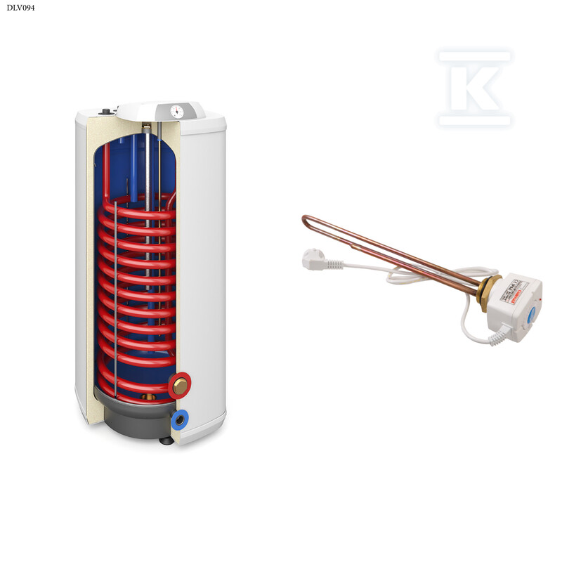 Wymiennik 100l SGW(S) VULCAN KOMBI z kompletem elektryczny z grzałką 2kW, K5/4", z wężownicą spiralną, emaliowany, pianka poliuretanowa, płaszcz metalowy, pionowy stojący DLV094 - obrazek 1