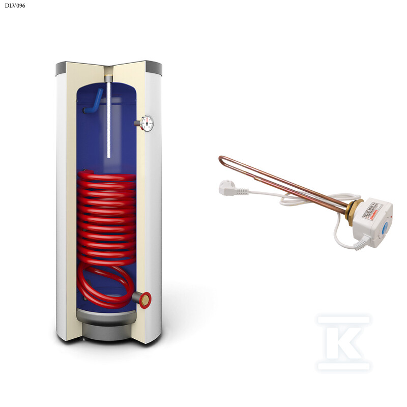 Wymiennik 120L SGW(S) MINI TOWER z kompletem elektryczny z grzałką 2kW, K5/4", emaliowany, wężownica spiralna stojący poliuretan skay DLV096 - obrazek 1