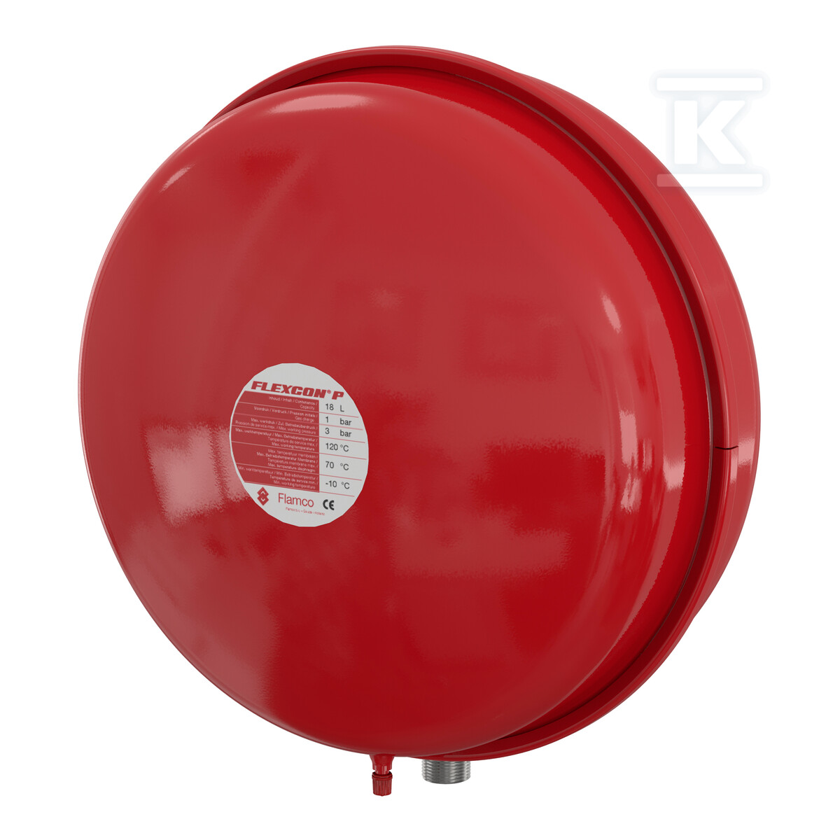Naczynie wzbiorcze przeponowe płaskie FLEXCON P-50, 50L, 1.5/3 bar / 70 st., przyłącze gwintowane G3/4", k.czerwony RAL 3002, do instalacji grzewczych i chłodniczych, wiszące 13357 - obrazek 1