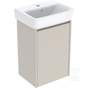 Zestaw umywalki małej Selnova Square z szafką pod umywalkę, z jednymi drzwiami: 45×69.7x34cm, Szerokość umywalki=45cm, Umywalka: biały, Korpus, Front: piaskowoszary / lakierowany jedwabny mat 504.131.DB.1 Zestaw umywalki małej Selnova Square z szafką pod umywalkę, z jednymi drzwiami: 45×69.7x34cm, Szerokość umywalki=45cm, Umywalka: biały, Korpus, Front: piaskowoszary / lakierowany jedwabny mat 504.131.DB.1
