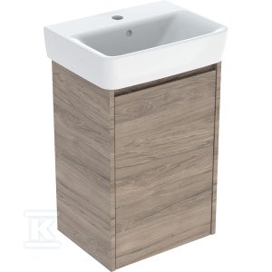 Zestaw umywalki małej Selnova Square z szafką pod umywalkę, z jednymi drzwiami: 45×69.7x34cm, Szerokość umywalki=45cm, Umywalka: biały, Korpus, Front: orzech hickory / melaminowa struktura drewna 504.131.JR.1 Zestaw umywalki małej Selnova Square z szafką pod umywalkę, z jednymi drzwiami: 45×69.7x34cm, Szerokość umywalki=45cm, Umywalka: biały, Korpus, Front: orzech hickory / melaminowa struktura drewna 504.131.JR.1