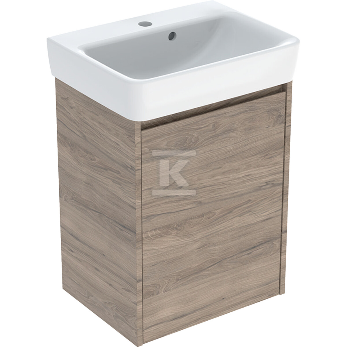 Zestaw umywalki małej Selnova Square z szafką pod umywalkę, z jednymi drzwiami: 50x69.7x38cm, Szerokość umywalki=50cm, Umywalka: biały, Korpus, Front: orzech hickory / melaminowa struktura drewna 504.132.JR.1 - obrazek 1
