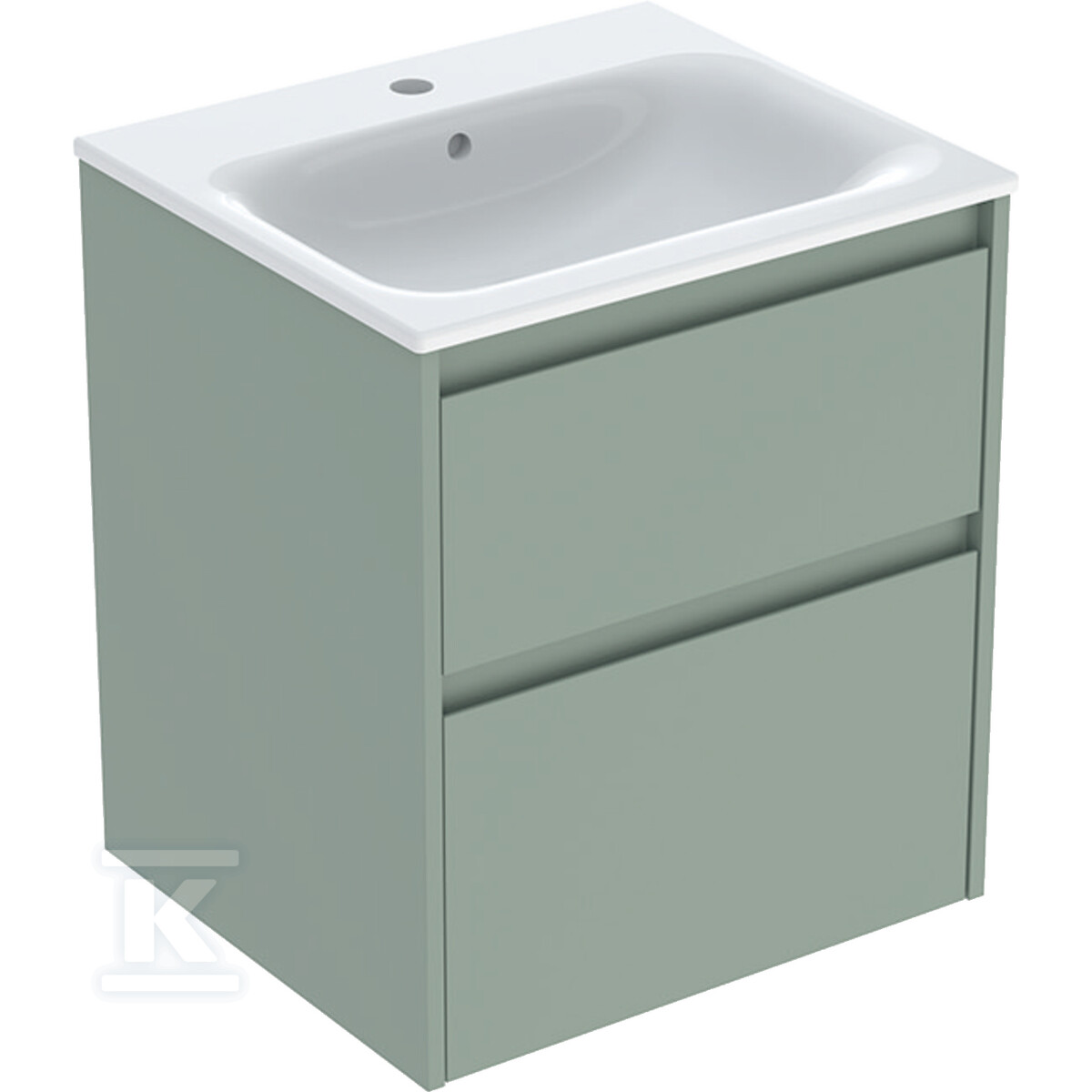 Zestaw umywalki meblowej Selnova Square, slim rim, z szafką pod umywalkę, z dwoma szufladami: 55x62.1x48cm, Szerokość umywalki=55cm, Umywalka: biały, Korpus, Front: szałwiowozielony / lakierowany jedwabny mat 504.137.IK.1 - obrazek 1