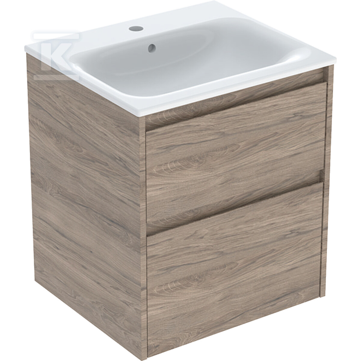 Zestaw umywalki meblowej Selnova Square, slim rim, z szafką pod umywalkę, z dwoma szufladami: 55x62.1x48cm, Szerokość umywalki=55cm, Umywalka: biały, Korpus, Front: orzech hickory / melaminowa struktura drewna 504.137.JR.1 - obrazek 1