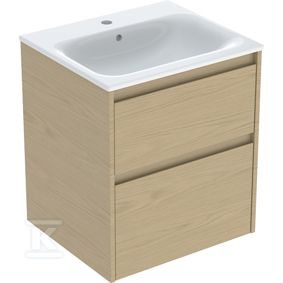 Zestaw umywalki meblowej Selnova Square, slim rim, z szafką pod umywalkę, z dwoma szufladami: 55x62.1x48cm, Szerokość umywalki=55cm, Umywalka: biały, Korpus, Front: dąb naturalny / melaminowa struktura drewna 504.137.PS.1 - obrazek 1