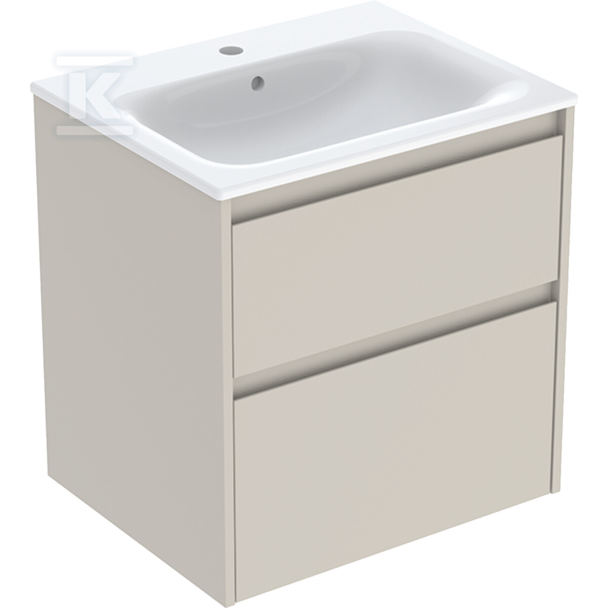 Zestaw umywalki meblowej Selnova Square, slim rim, z szafką pod umywalkę, z dwoma szufladami: 60x62.1x48cm, Szerokość umywalki=60cm, Umywalka: biały, Korpus, Front: piaskowoszary / lakierowany jedwabny mat 504.138.DB.1 - obrazek 1