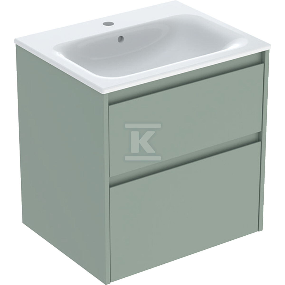 Zestaw umywalki meblowej Selnova Square, slim rim, z szafką pod umywalkę, z dwoma szufladami: 60x62.1x48cm, Szerokość umywalki=60cm, Umywalka: biały, Korpus, Front: szałwiowozielony / lakierowany jedwabny mat 504.138.IK.1 - obrazek 1