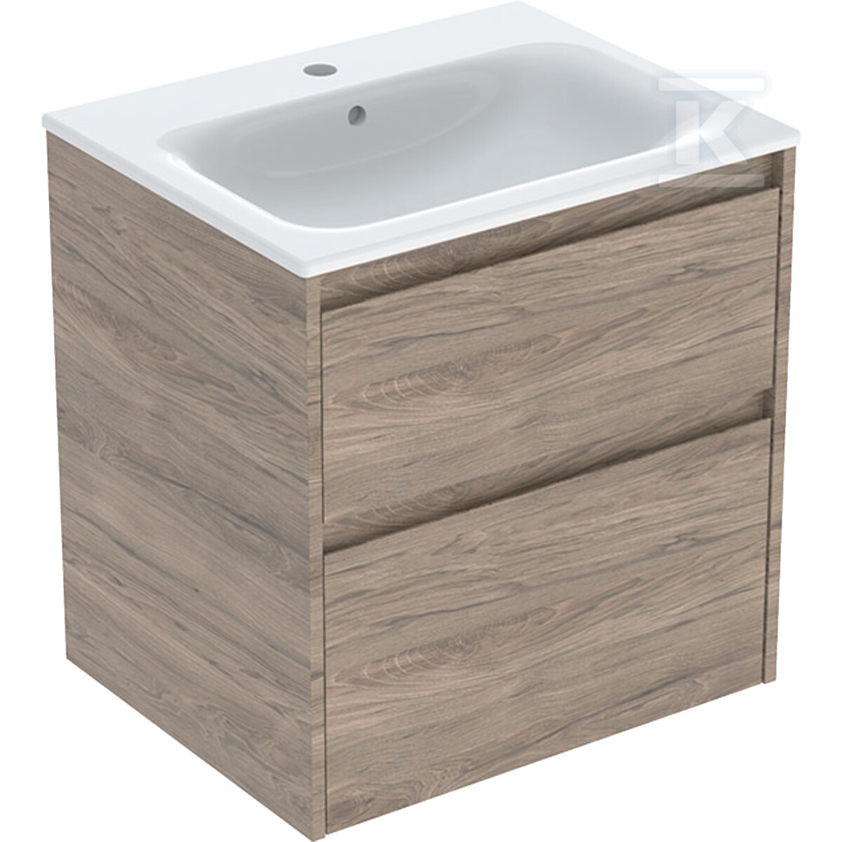 Zestaw umywalki meblowej Selnova Square, slim rim, z szafką pod umywalkę, z dwoma szufladami: 60x62.1x48cm, Szerokość umywalki=60cm, Umywalka: biały, Korpus, Front: orzech hickory / melaminowa struktura drewna 504.138.JR.1 - obrazek 1