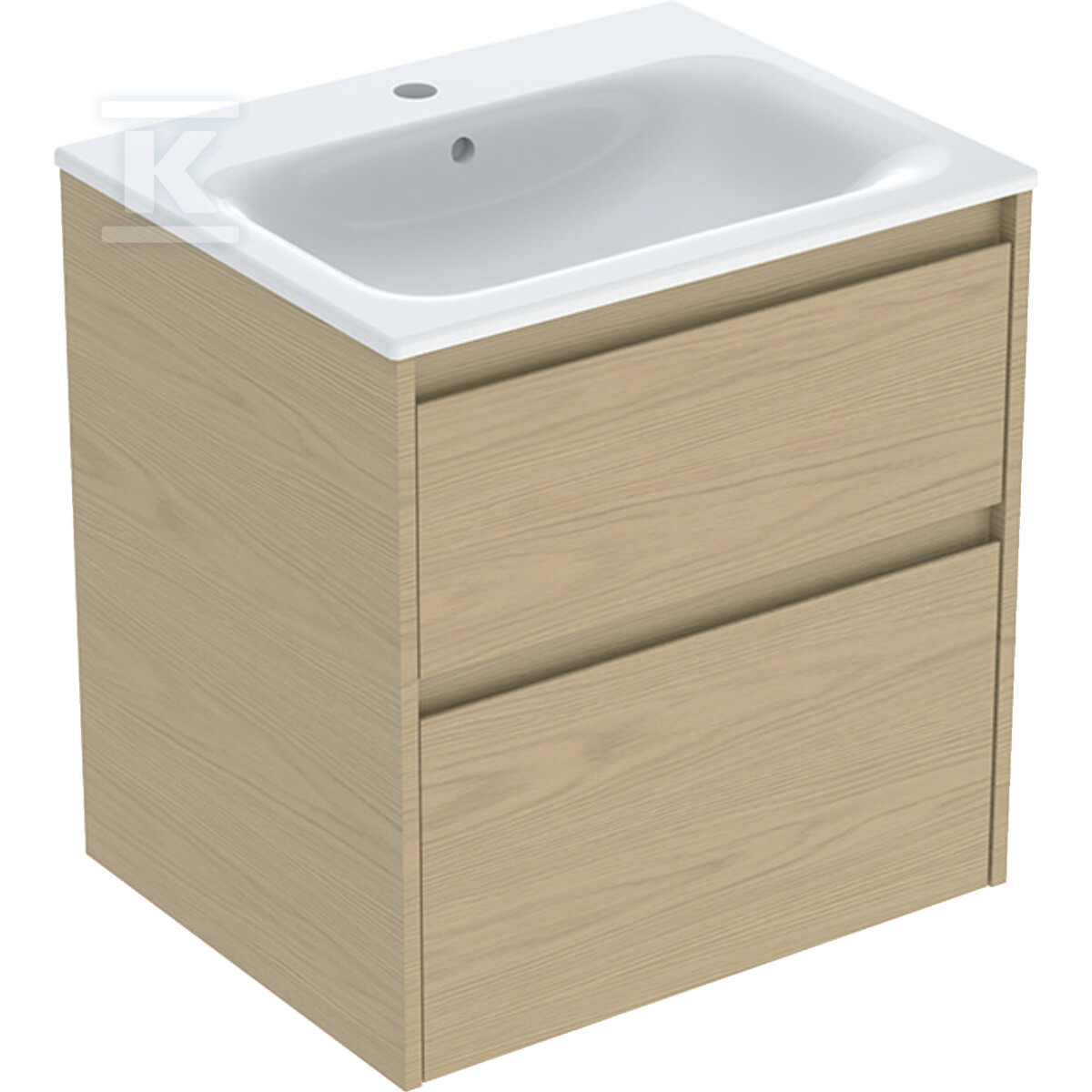 Zestaw umywalki meblowej Selnova Square, slim rim, z szafką pod umywalkę, z dwoma szufladami: 60x62.1x48cm, Szerokość umywalki=60cm, Umywalka: biały, Korpus, Front: dąb naturalny / melaminowa struktura drewna 504.138.PS.1 - obrazek 1